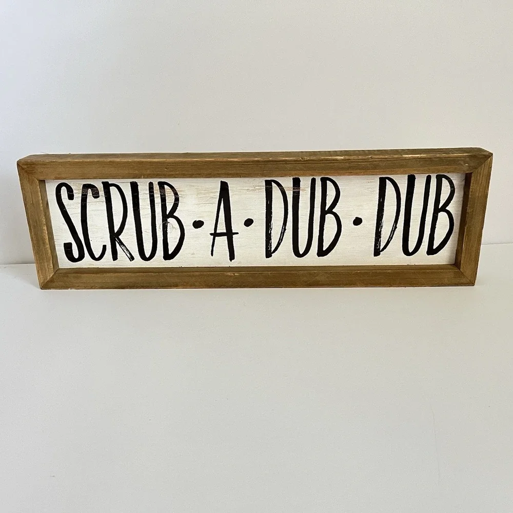 Scrub A Dub Dub Sign Hobby Lobby wood country decor black white 5x17 bathroom